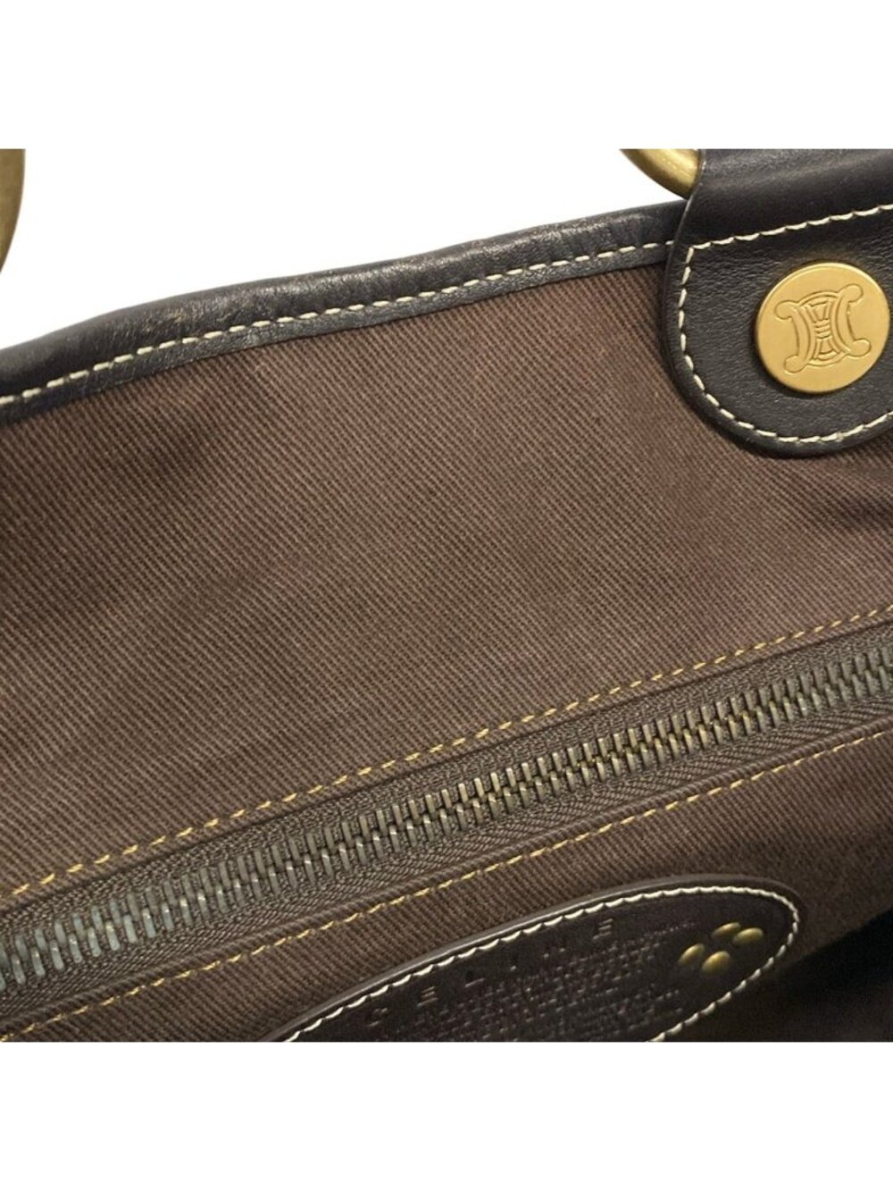 Celine Tote Macadam Pattern Dark Brown Beige Leather - Picture 12 of 15